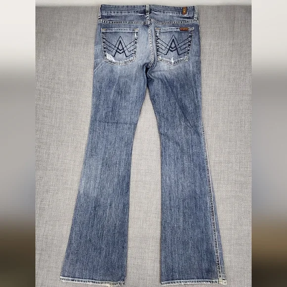 7 For All Mankind A Pocket Low Rise Boot Cut Denim Jeans 28 Long - Picture 6 of 12